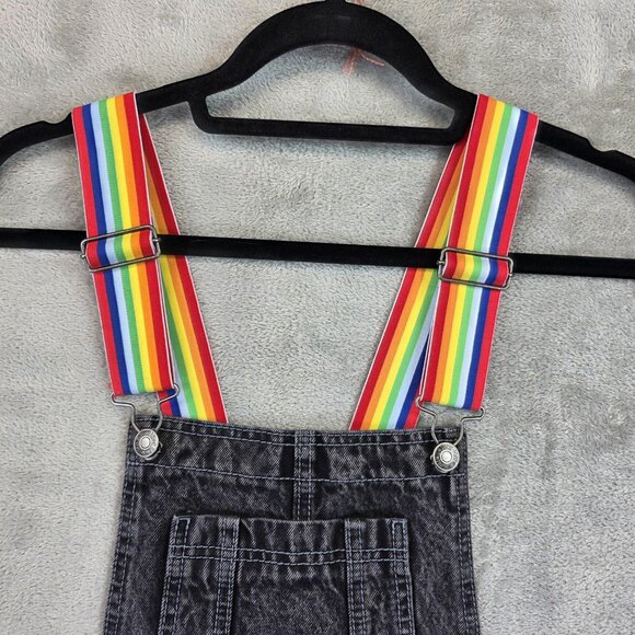 Laser Kitten Forever 21 Overalls Womens Medium Rainbow Straps Rose Heart Denim - Picture 4 of 14